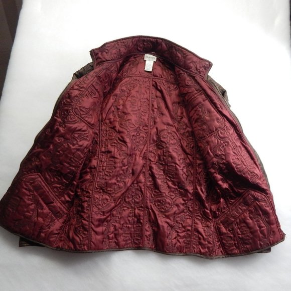 Chico's Womens Brown and Red Reversible Embroidered Zip Up Coat Size 0 - Picture 4 of 9